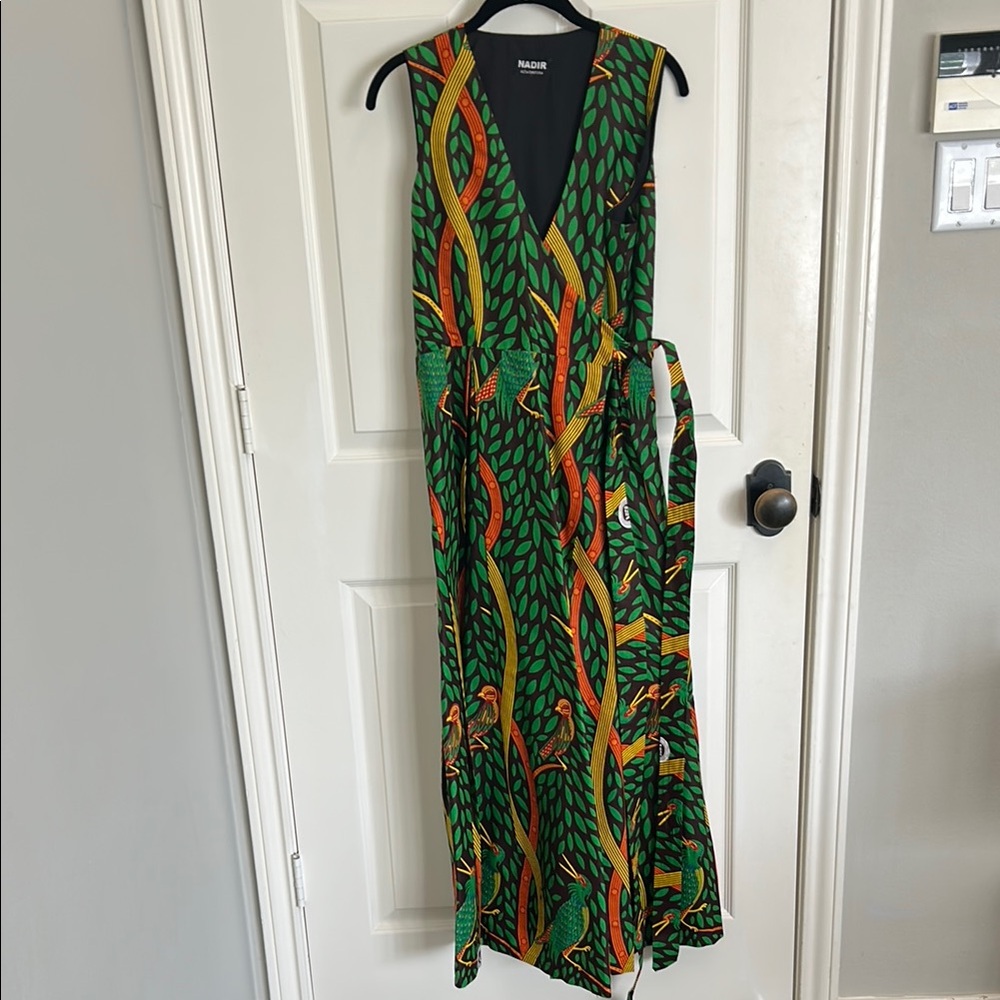 Nadir Tati African Wax Print Green and Orange Maxi Dress